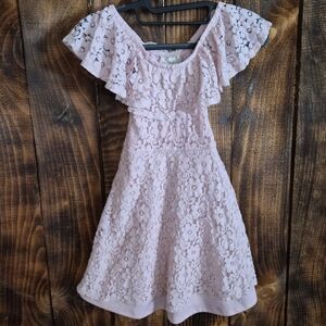 btween Girls Pink Lace Dress Flutter Sleeve Size 7 Party